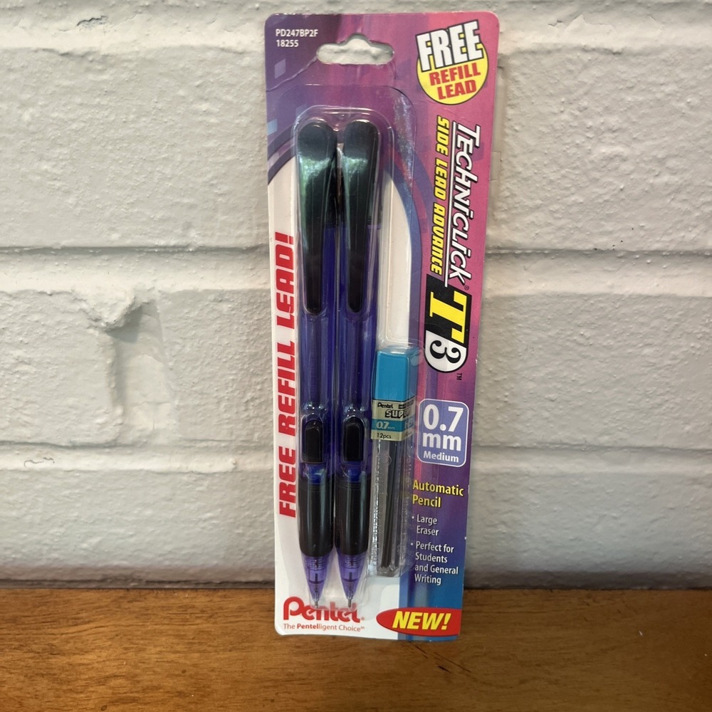 Pentel Techniclick T3 Automatic Mechanical 2 Pencils 0.7 mm Medium, Refill Japan